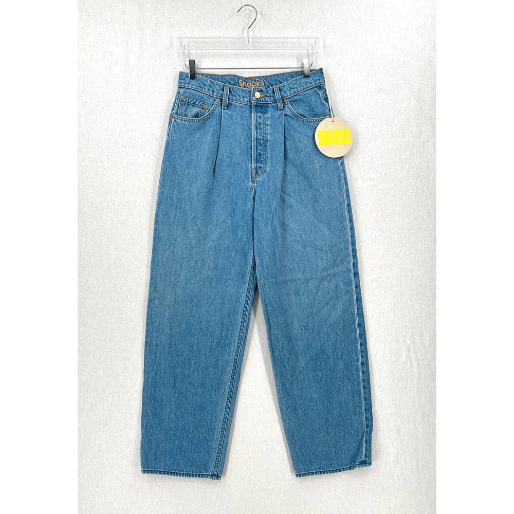MOTHER SNACKS Jeans Womens 28 Blue Pleated Fun Dip Puddle Like Nothing Else NEW - Picture 2 of 16